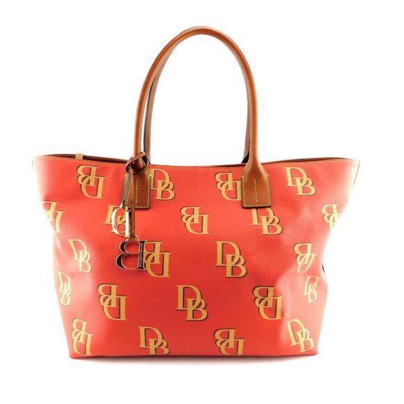 Dooney Bourke Logo Monogram Red Leather Tote Shopper Shoulder Bag With Charm